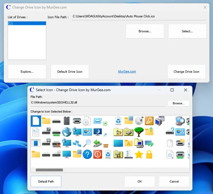 Screenshot of Change Drive Icon